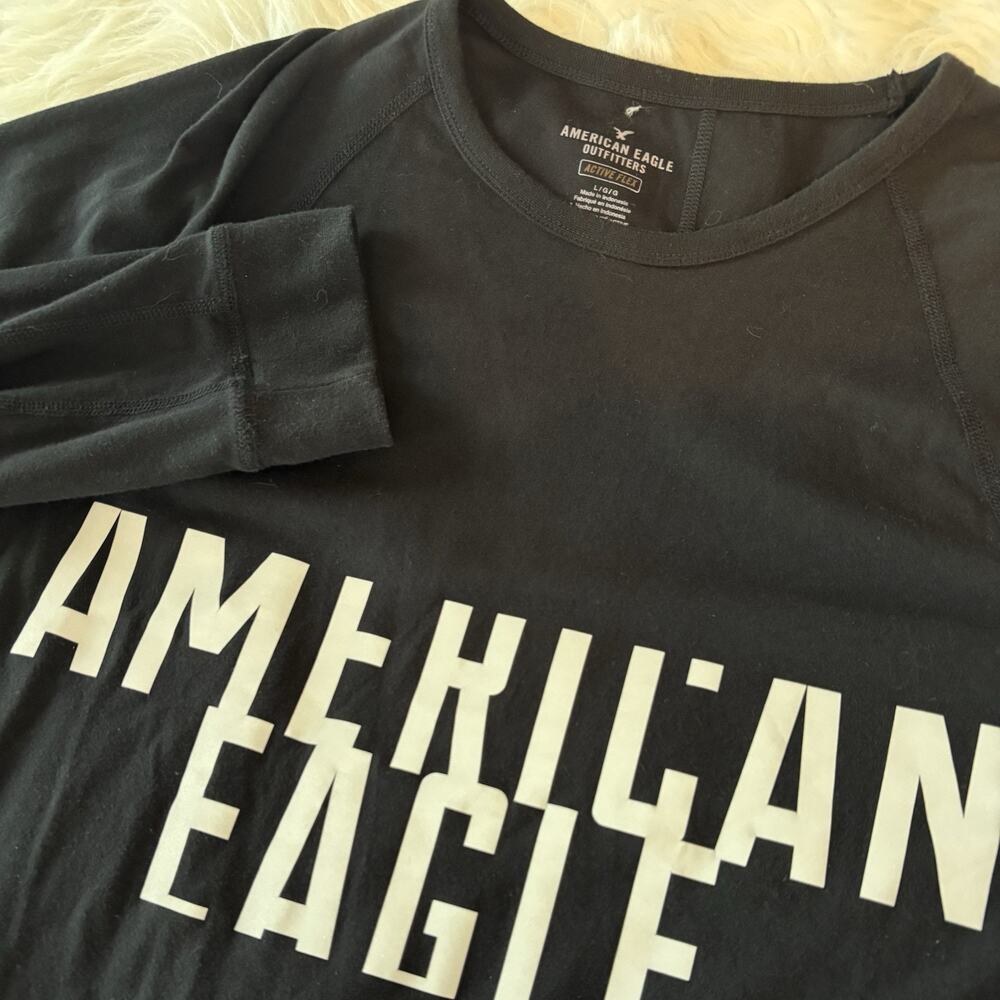 American Eagle AEO Active Flex Long Sleeve Black Pullover‎ Shirt Men's Large